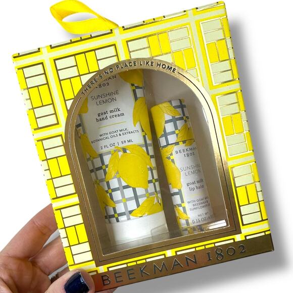Beekman 1802 NIB Sunshine Lemon Hand Cream & Lip Balm Bodycare Gift Travel Set - Picture 1 of 4